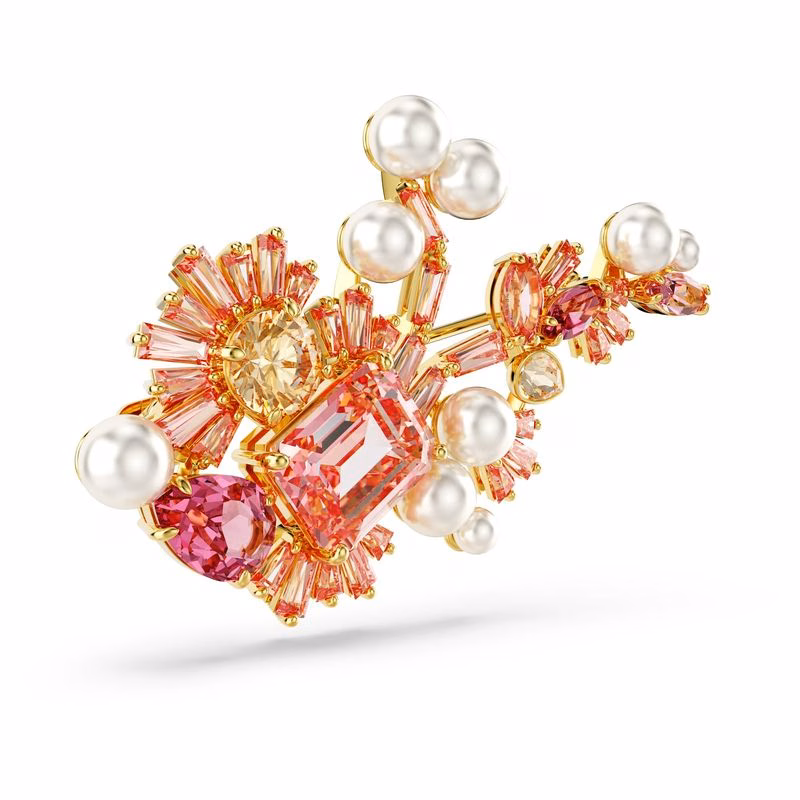 Edelsteinbrosche, Kristallperle, verschiedene Größen, Blume, Rose, goldfarben plattiert