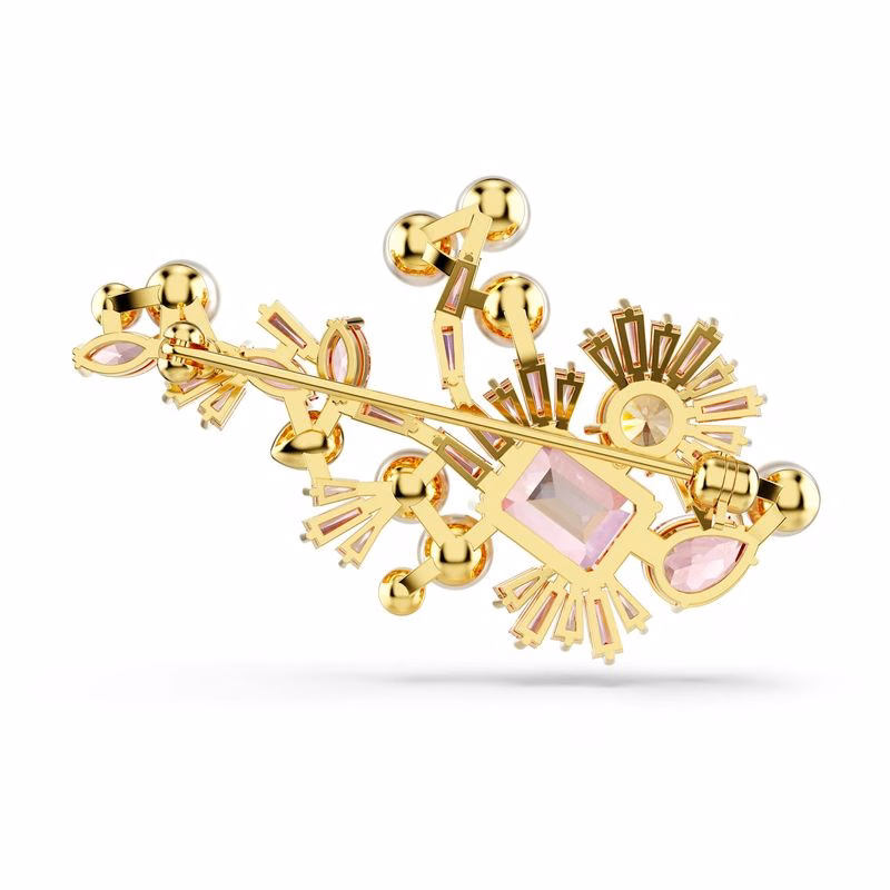 Edelsteinbrosche, Kristallperle, verschiedene Größen, Blume, Rose, goldfarben plattiert