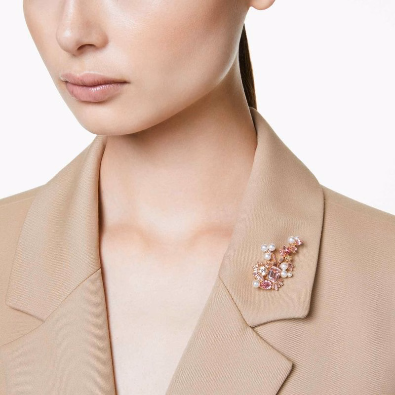 Edelsteinbrosche, Kristallperle, verschiedene Größen, Blume, Rose, goldfarben plattiert