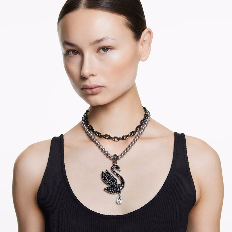 Swarovski Schwanen-Choker, Schwarz, Ruthenium-Beschichtung