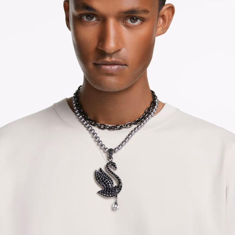 Swarovski Schwanen-Choker, Schwarz, Ruthenium-Beschichtung