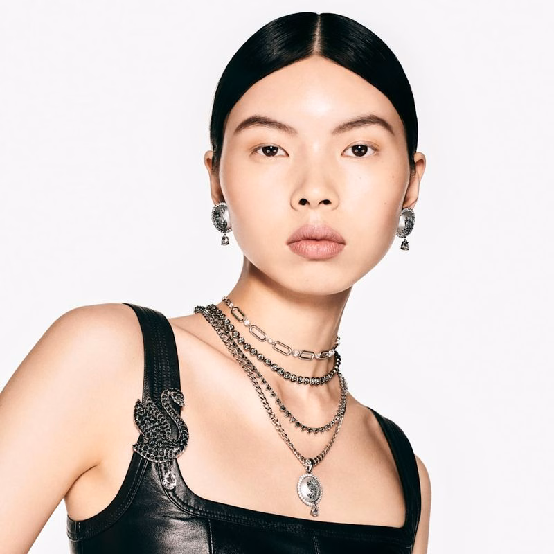 Swarovski Schwanen-Choker, Schwarz, Ruthenium-Beschichtung