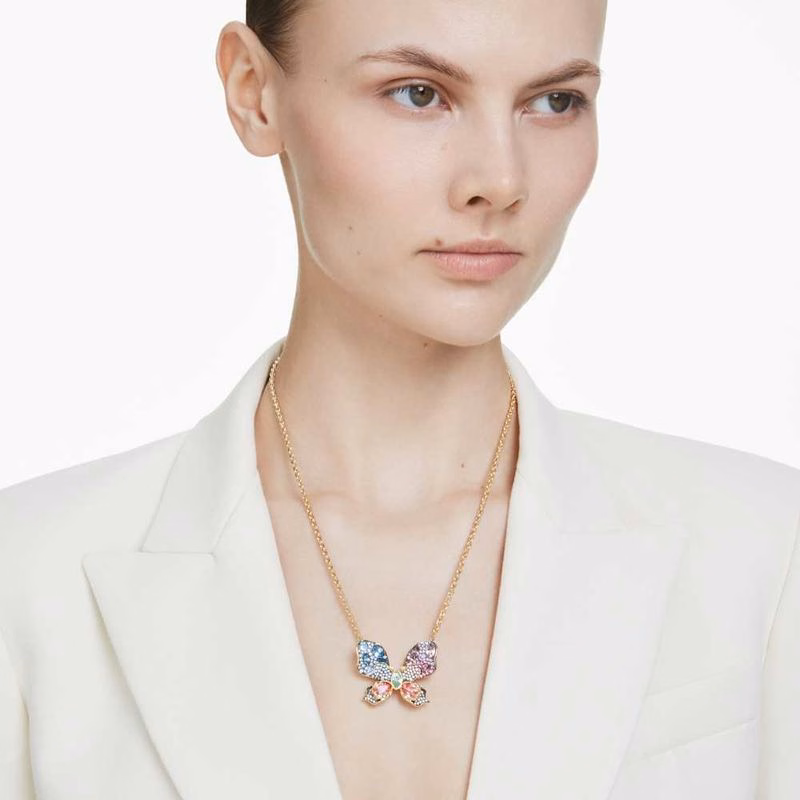 Idyllia Anhänger und Brosche, verschiedene Größen, Pavé-Fassung, Schmetterling, mehrfarbig, verschiedene Metalloberflächen