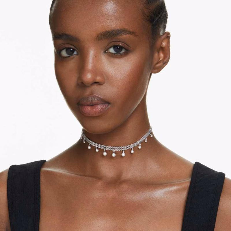 Ariana Grande X Swarovski Choker, Kristallperle, Rundschliff, Weiß, Rhodium-plattiert