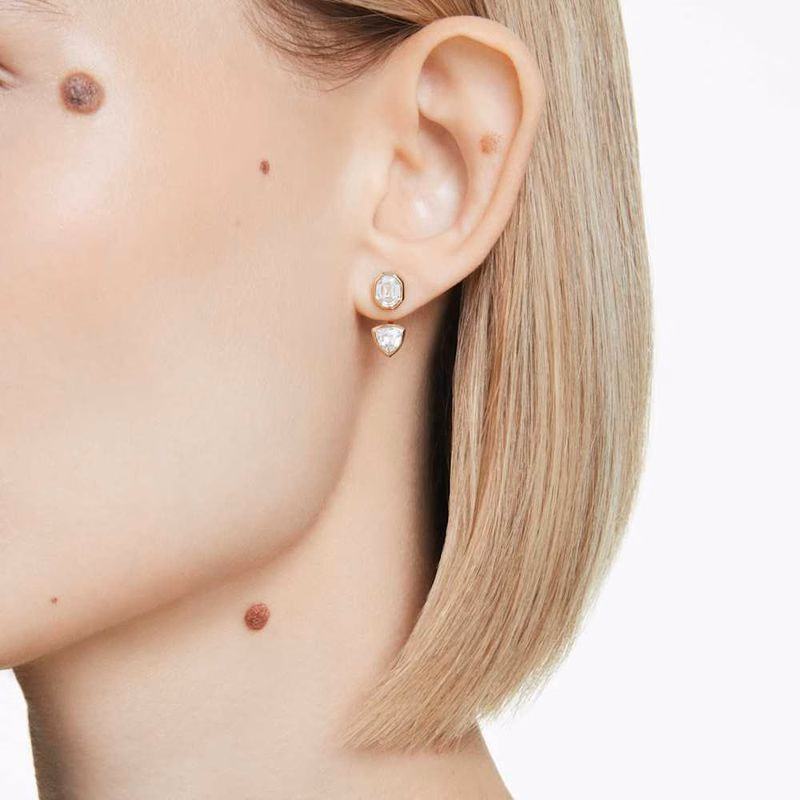 Imber Ohrstecker, asymmetrisches Design, verschiedene Größen, weiß, goldfarben plattiert