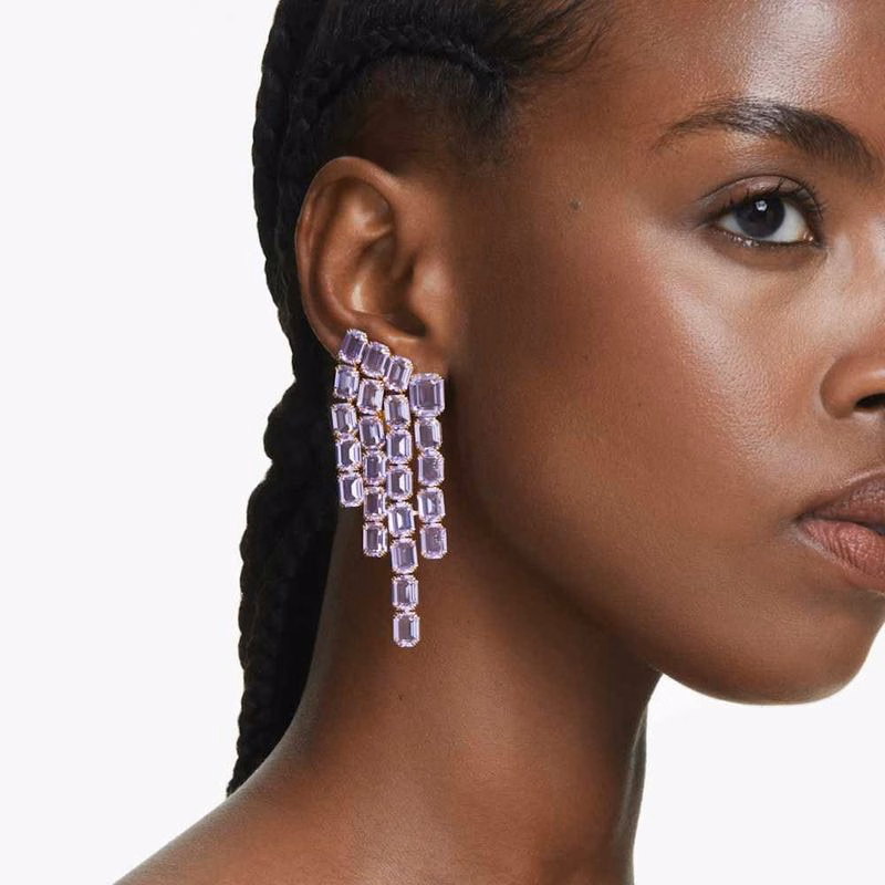 Millenia Clip-Ohrringe, achteckiger Schliff, Leuchterform, Lila, goldfarben plattiert