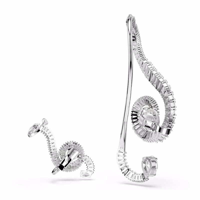 Ariana Grande x Swarovski Clip-Ohrringe, asymmetrisches Design, Kristallperle, Baguetteschliff, Weiß, rhodiniert
