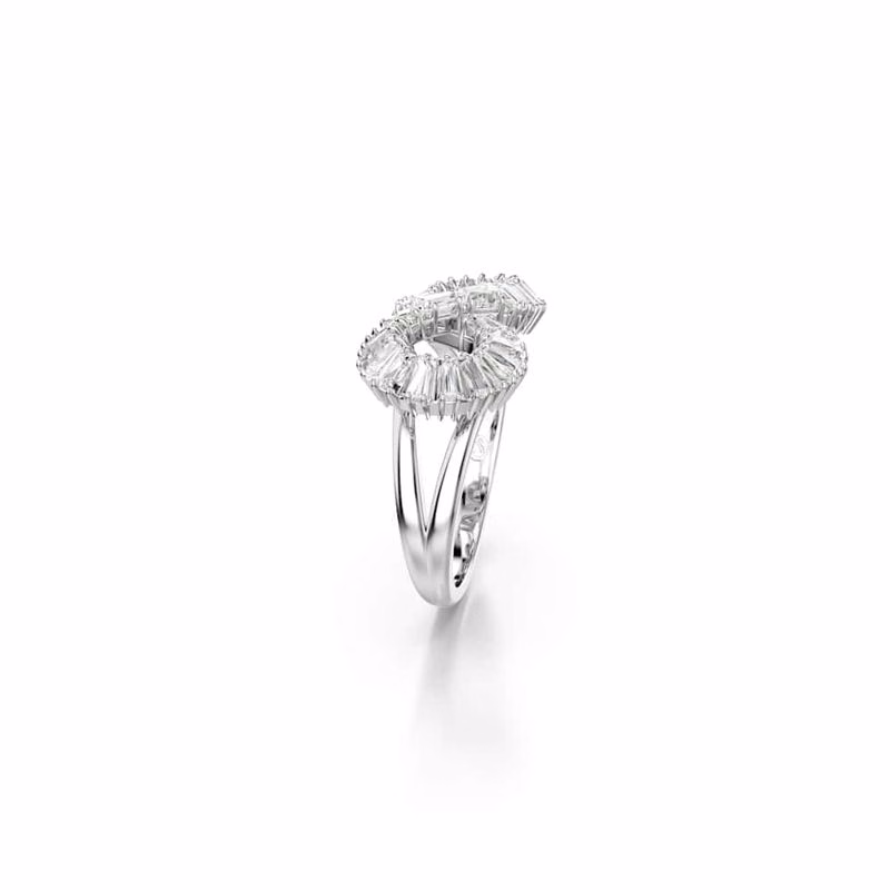 Hyperbola-Cocktailring, Unendlichkeitssymbol, Weiß, Rhodium-plattiert