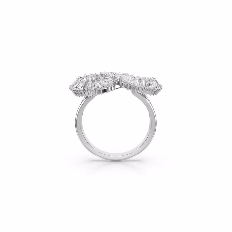 Hyperbola-Cocktailring, Unendlichkeitssymbol, Weiß, Rhodium-plattiert