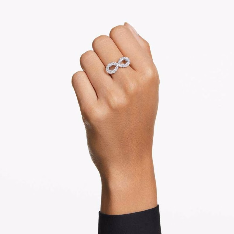 Hyperbola-Cocktailring, Unendlichkeitssymbol, Weiß, Rhodium-plattiert