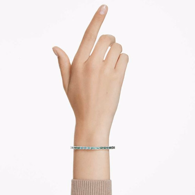Matrix-Armband, Baguetteschliff, Grün, rhodiniert