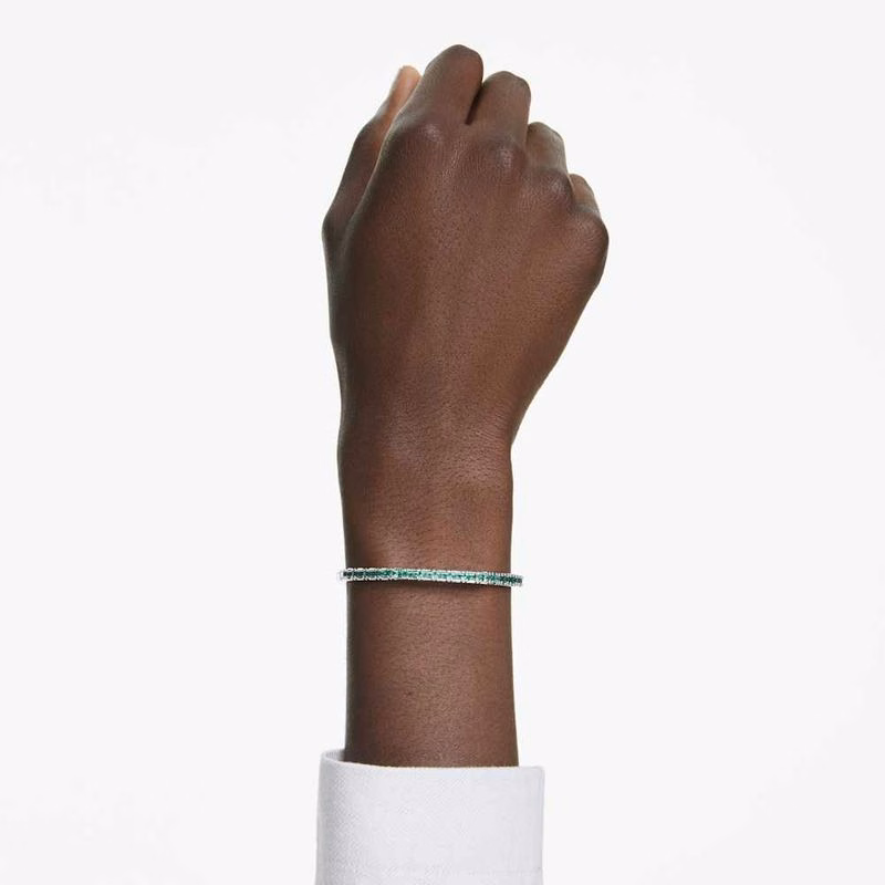 Matrix-Armband, Baguetteschliff, Grün, rhodiniert