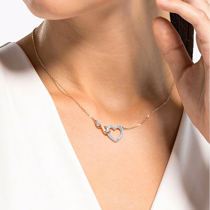 Swarovski Infinity Herz-Halskette, Weiß, Metallmix