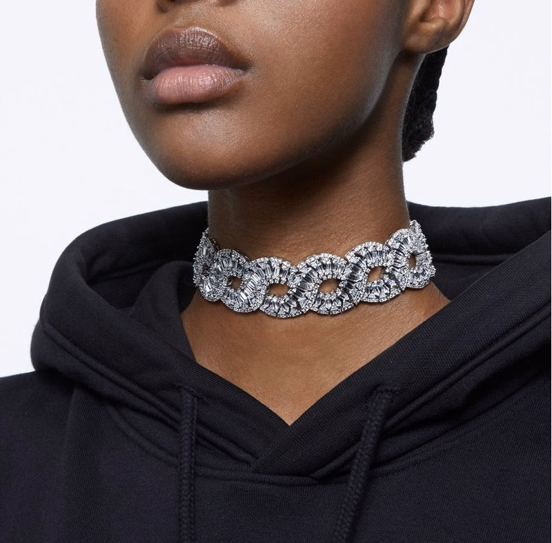 Hyperbola-Choker, Wave, Weiß, Rhodium-plattiert