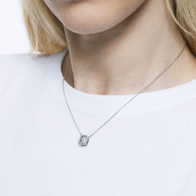 Millenia Halskette, quadratischer Swarovski Zirkonia, Weiß, rhodiniert