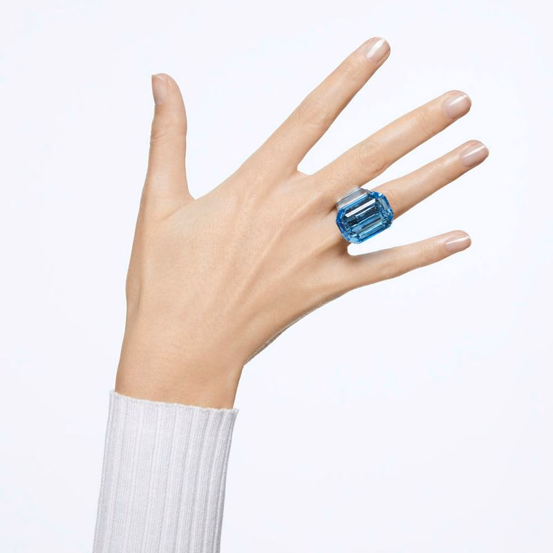 Lucent Cocktailring, achteckiger Schliff, Blau