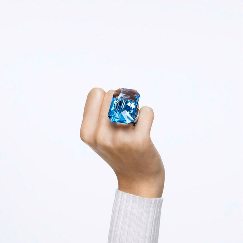 Lucent Cocktailring, übergroßer Kristall, Blau