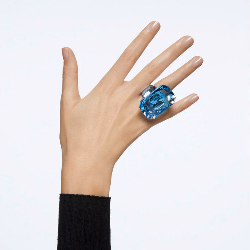 Lucent Cocktailring, übergroßer Kristall, Blau
