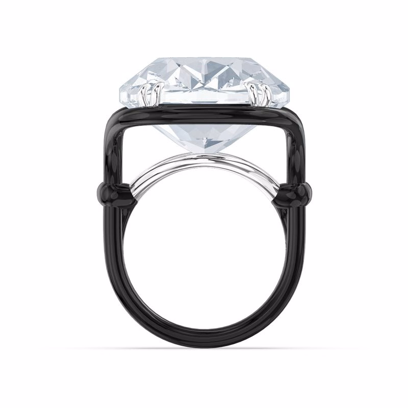 Harmonia-Ring, großer schwebender Kristall, Weiß, Kombination verschiedener Metalloberflächen