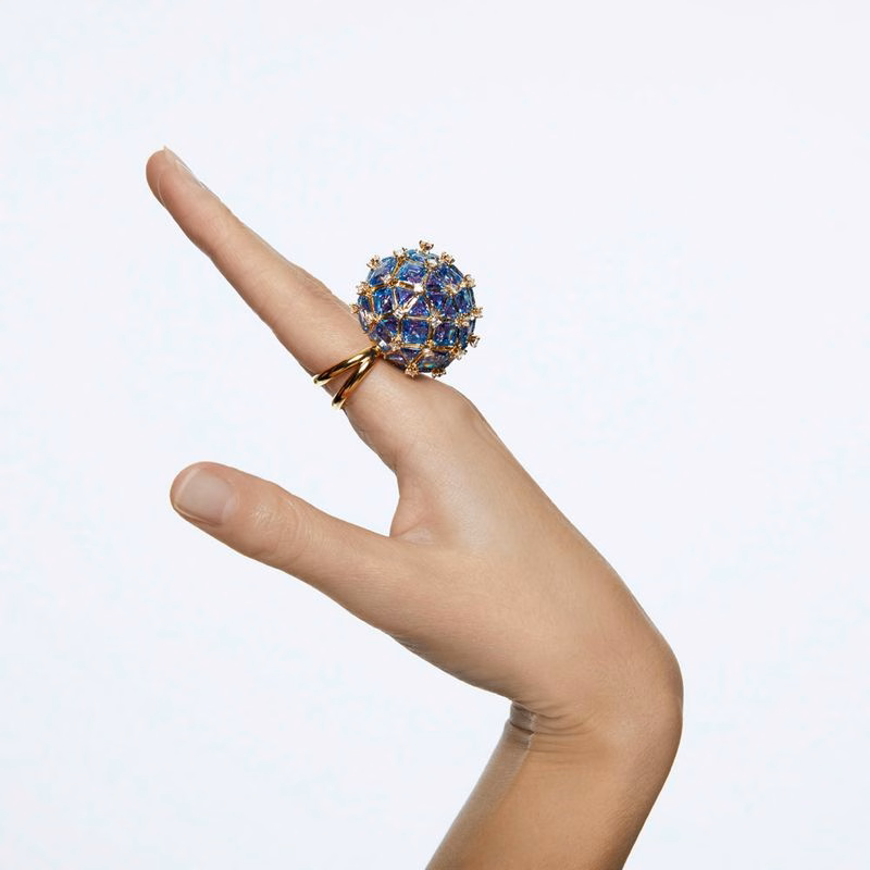 Curiosa Cocktailring, Kreis, Blau, Goldfarben plattiert