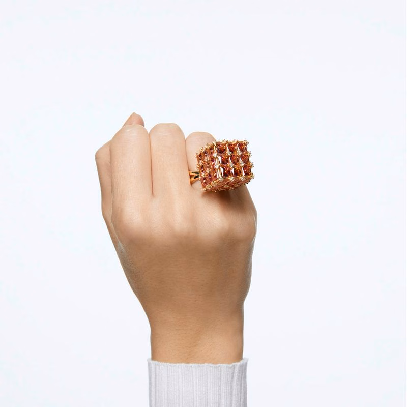 Curiosa Cocktailring, quadratisch, orange, goldfarben plattiert
