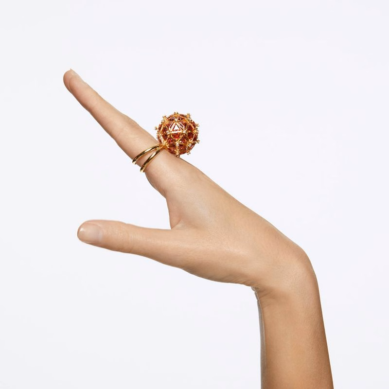 Curiosa Cocktailring, Kreis, Orange, Goldfarben plattiert