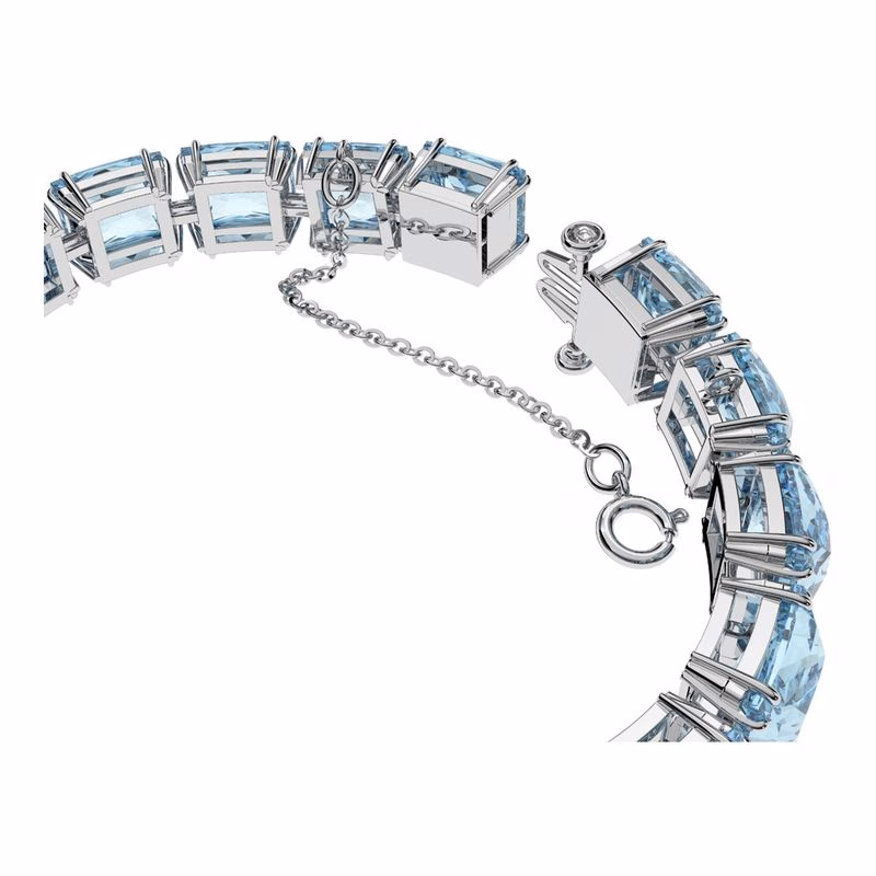 Millenia-Armband, quadratisch geschliffene Kristalle, blau, rhodiniert