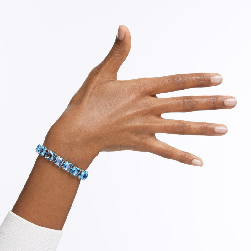 Millenia-Armband, quadratisch geschliffene Kristalle, blau, rhodiniert