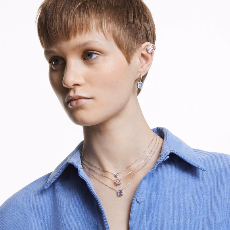 Millenia-Halskette, achteckig geschliffener Swarovski-Zirkonia, blau, rhodiniert