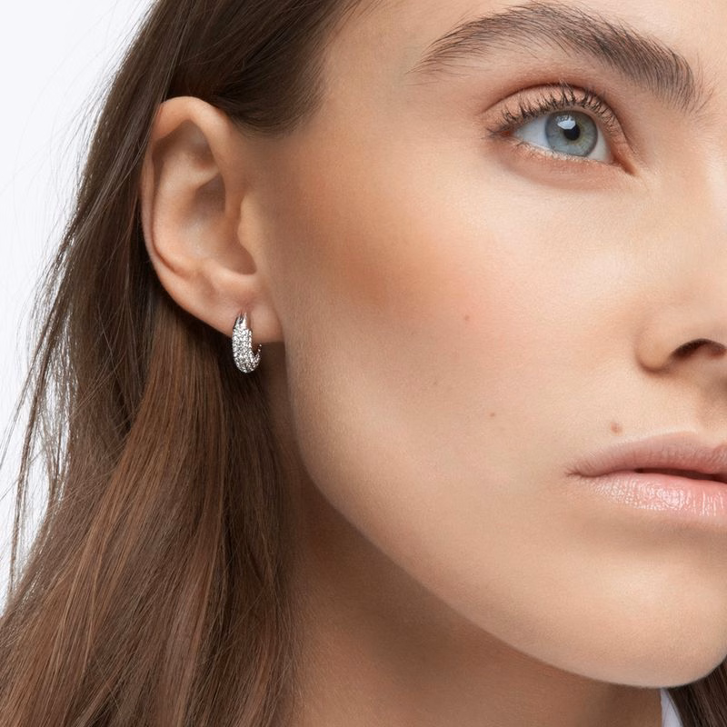 Dextera Creolen, Pavé, Weiß, Rhodium-plattiert