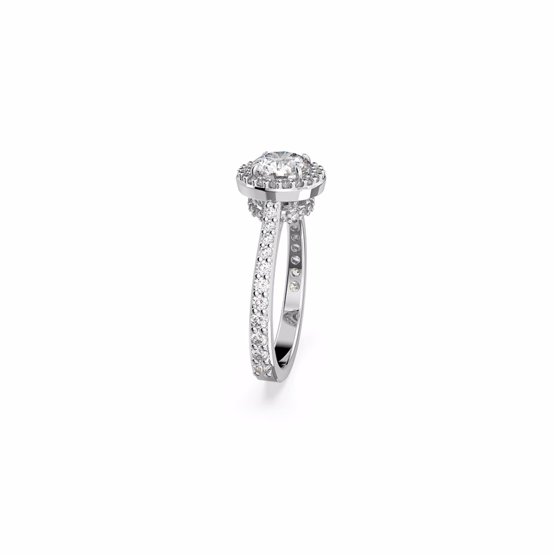 Una Angelic Cocktailring, runder Schliff, Pavé-Fassung, Weiß, Rhodium-Beschichtung