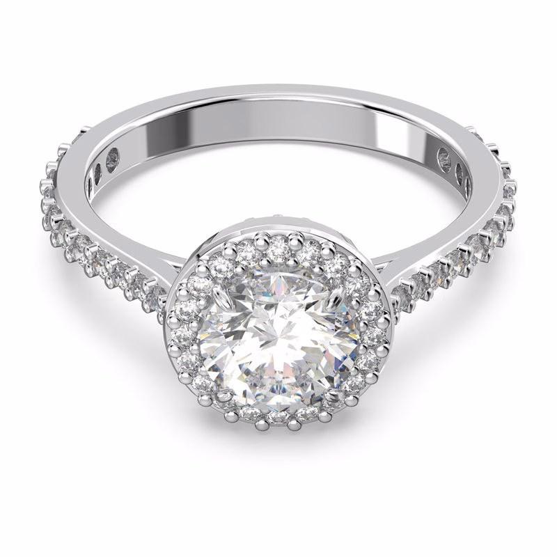 Una Angelic Cocktailring, runder Schliff, Pavé-Fassung, Weiß, Rhodium-Beschichtung