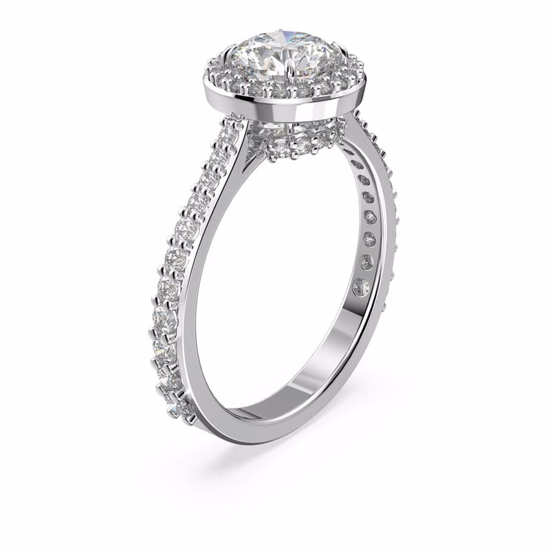 Una Angelic Cocktailring, runder Schliff, Pavé-Fassung, Weiß, Rhodium-Beschichtung