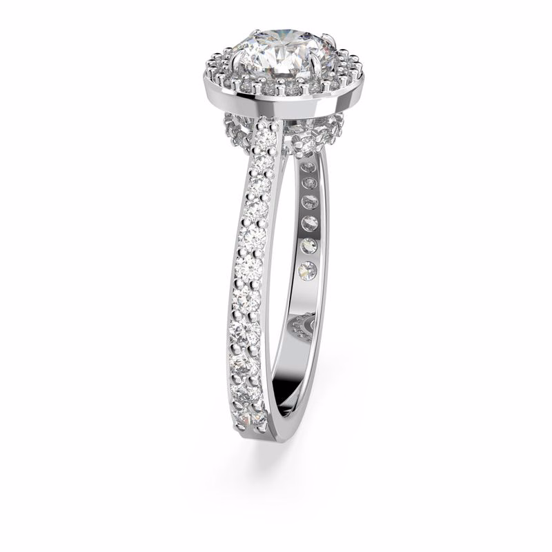 Una Angelic Cocktailring, runder Schliff, Pavé-Fassung, Weiß, Rhodium-Beschichtung