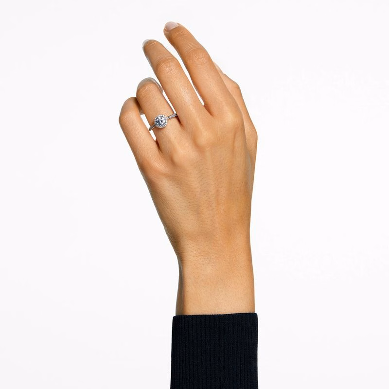 Una Angelic Cocktailring, runder Schliff, Pavé-Fassung, Weiß, Rhodium-Beschichtung