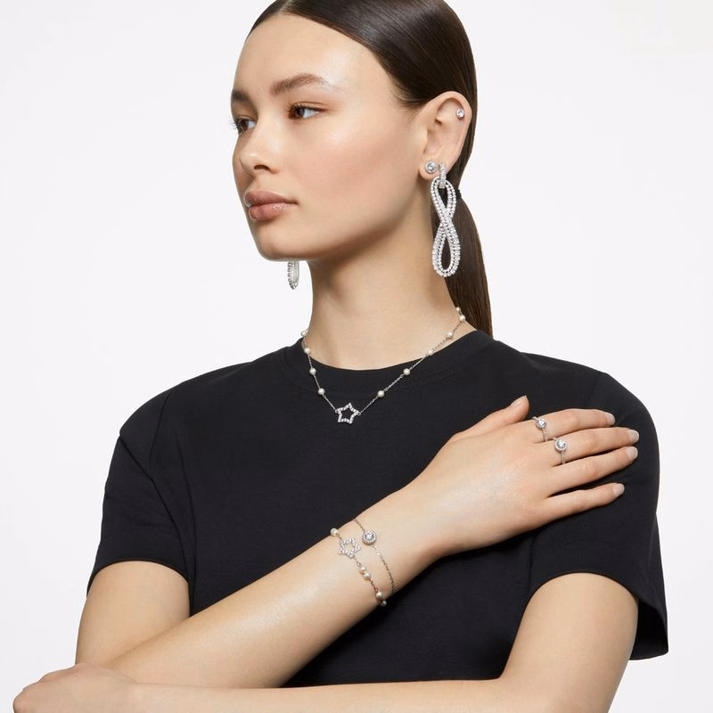 Una Angelic Cocktailring, runder Schliff, Pavé-Fassung, Weiß, Rhodium-Beschichtung