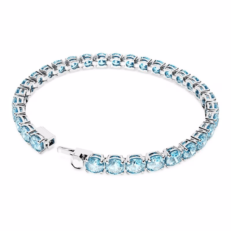 Matrix Tennisarmband, runder Schliff, mittelgroß, blau, rhodiniert