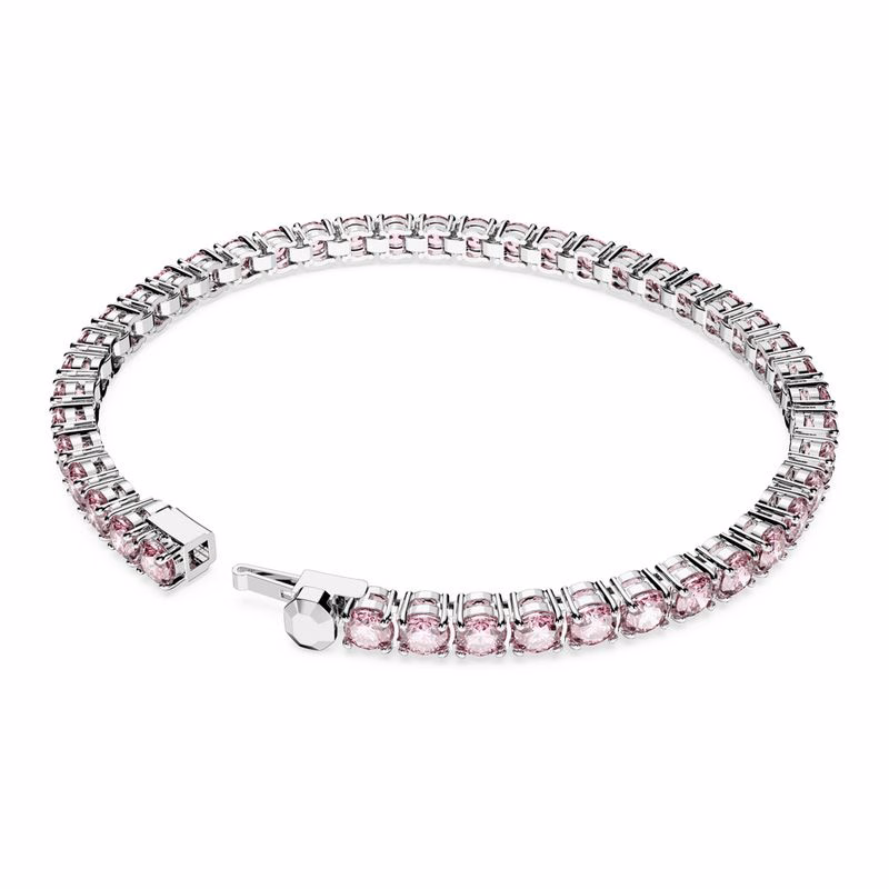 Matrix Tennisarmband, runder Schliff, klein, rosa, rhodiniert