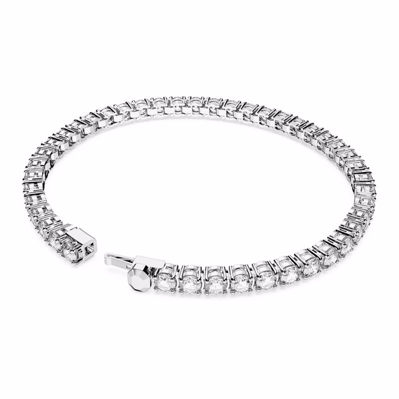 Matrix Tennisarmband, runder Schliff, klein, weiß, rhodiniert