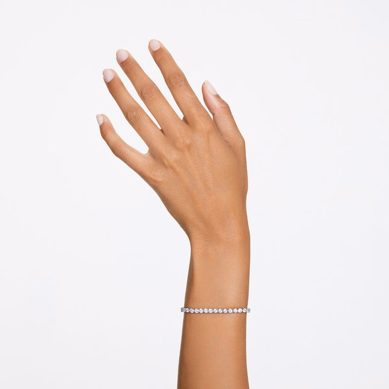 Matrix Tennisarmband, runder Schliff, klein, weiß, rhodiniert