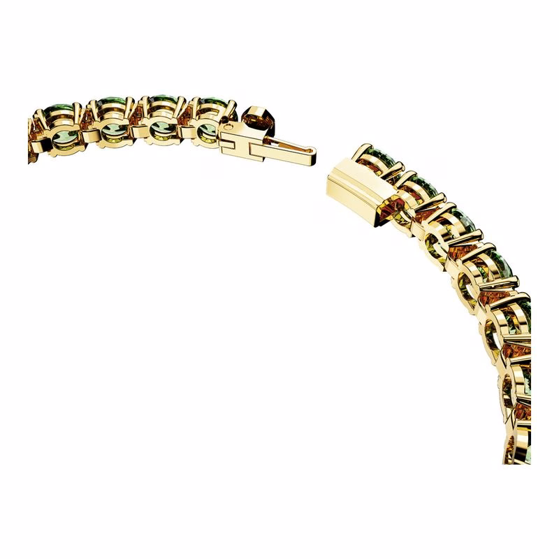 Matrix Tennisarmband, runder Schliff, mittelgroß, grün, goldfarben plattiert