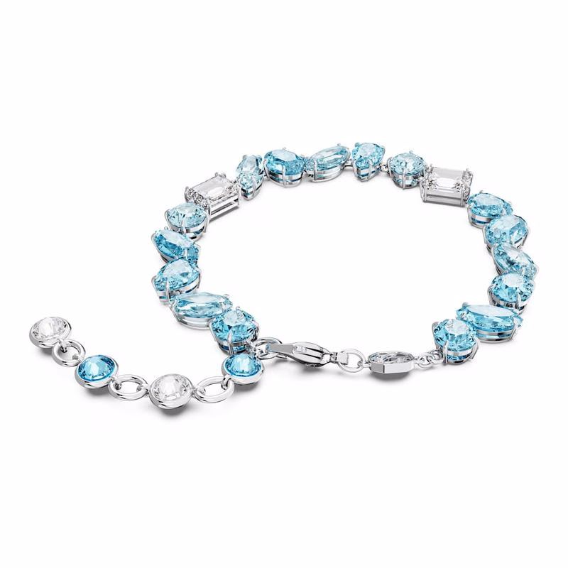Edelsteinarmband, verschiedene Größen, blau, rhodiniert