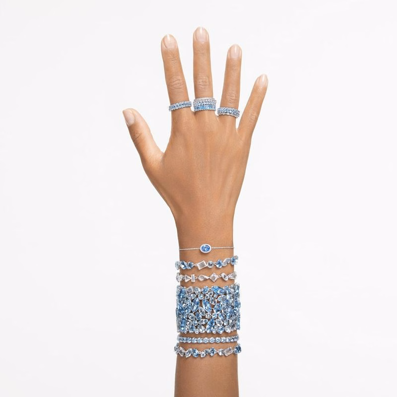 Edelsteinarmband, verschiedene Größen, blau, rhodiniert