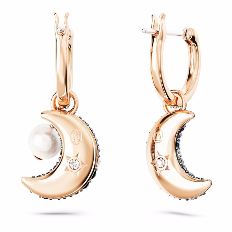 Luna-Ohrringe, asymmetrisches Design, Mond, mehrfarbig, roségoldfarben plattiert