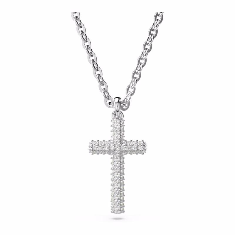 Insigne-Anhänger, Pavé, Kreuz, weiß, rhodiniert