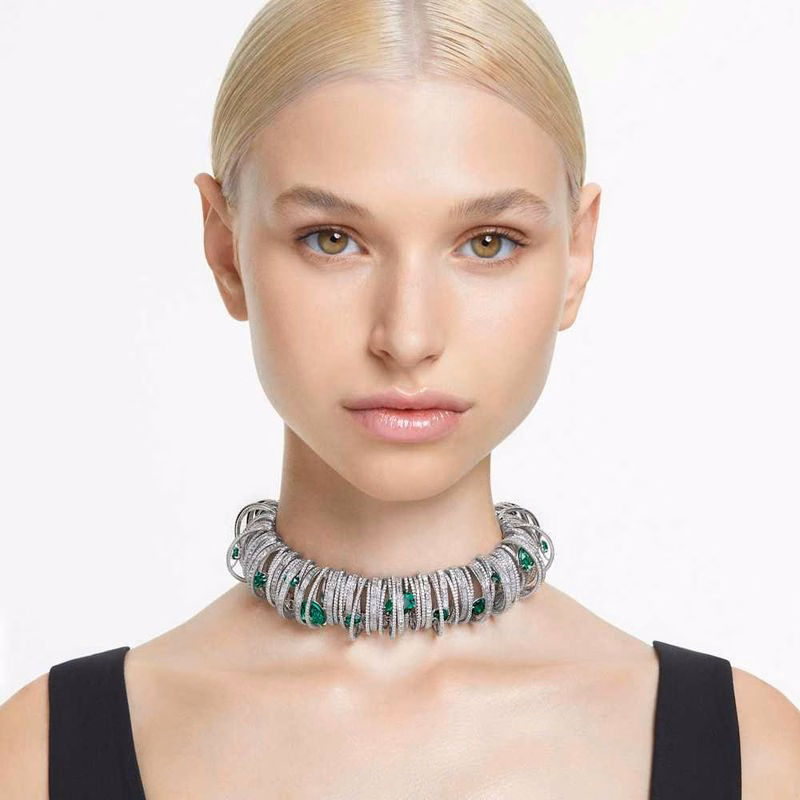 Hyperbola-Choker, Grün, Rhodium-plattiert