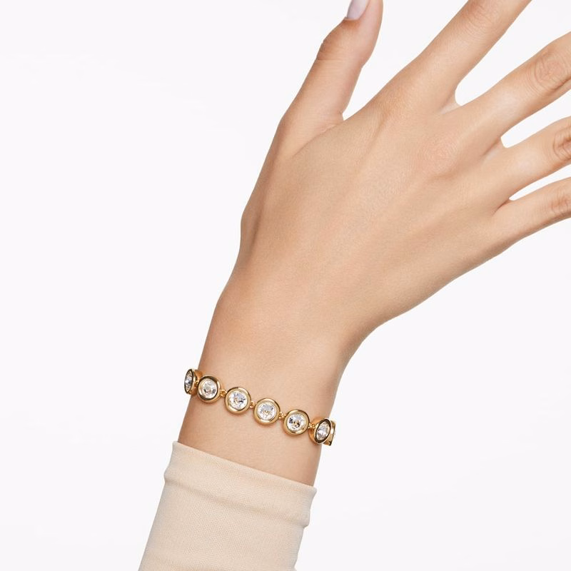 Bernsteinarmband, runder Schliff, weiß, goldfarben plattiert