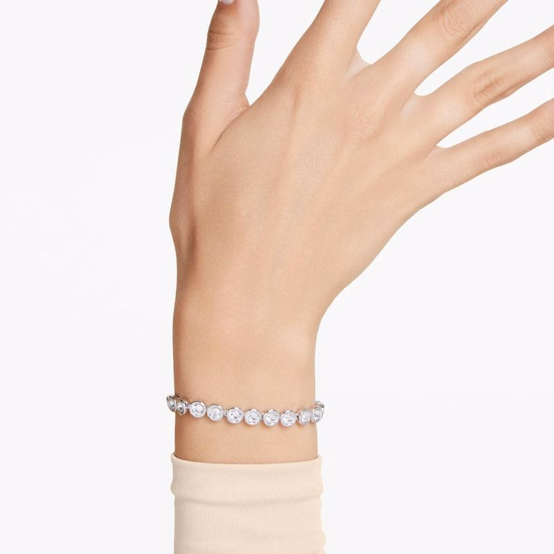 Imber Tennisarmband, runder Schliff, weiß, rhodiniert