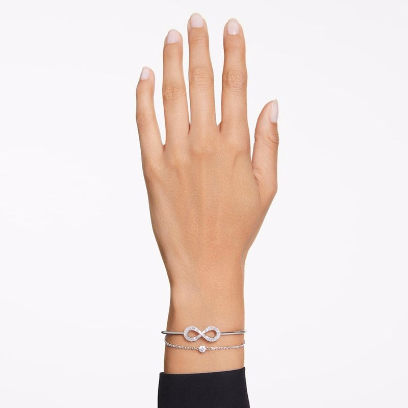 Hyperbola-Armband, Unendlichkeitssymbol, Weiß, Rhodium-Beschichtung