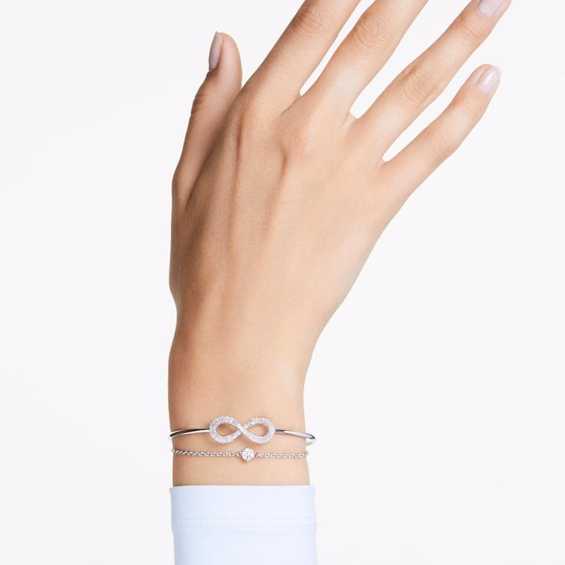 Hyperbola-Armband, Unendlichkeitssymbol, Weiß, Rhodium-Beschichtung